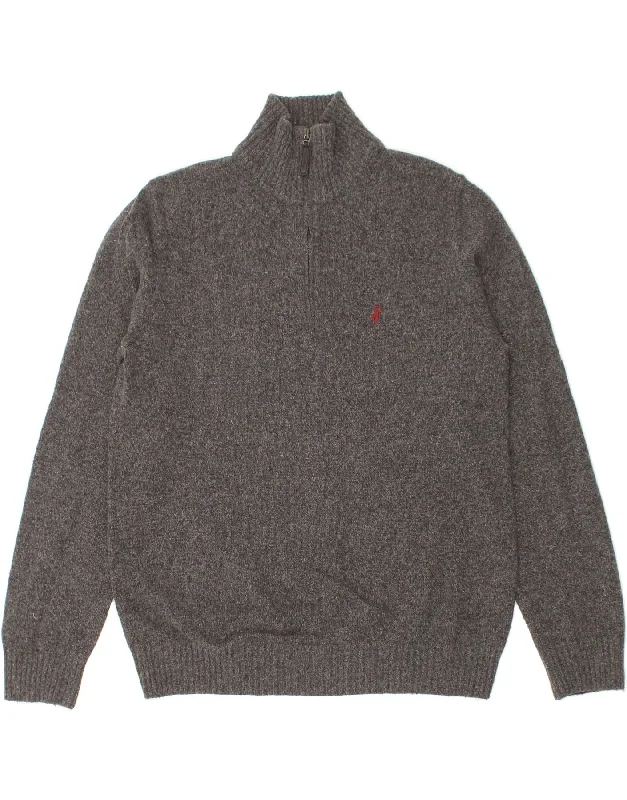 MARLBORO CLASSICS Mens Zip Neck Jumper Sweater Medium Grey Wool Spandex Rayon Corduroy