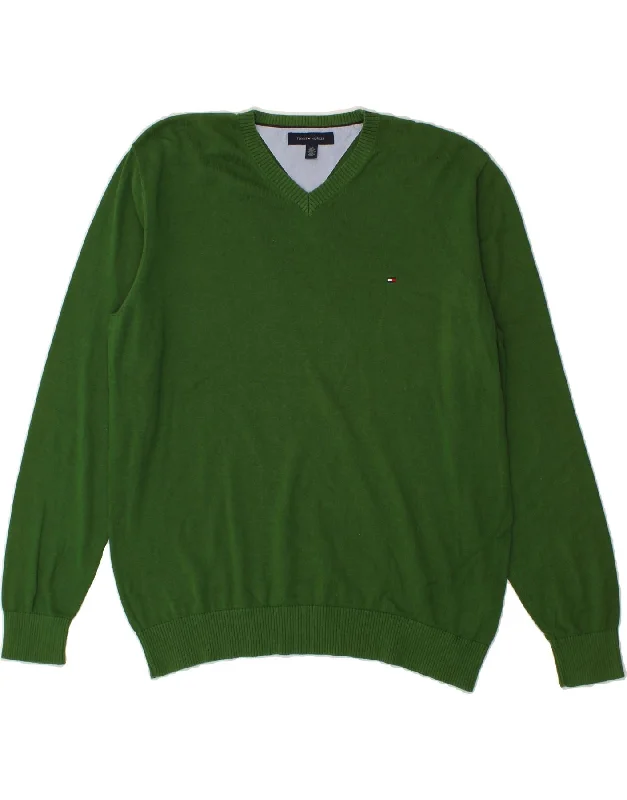TOMMY HILFIGER Mens V-Neck Jumper Sweater Large Green Cotton Iron Safe Non-Iron Wrinkle Free TOMMY HILFIGER Mens V-Neck Jumper Sweater Large Green Cotton Iron Safe Non-Iron Wrinkle Free