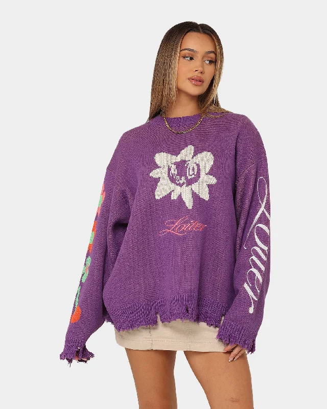 Loiter Flower Boi Knit Sweater Lilac Herringbone Houndstooth Plaid