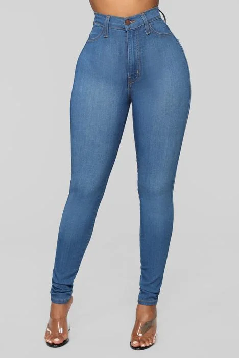 Women's High Waist Skinny Jeans Comfortable Folded Hem Jeans