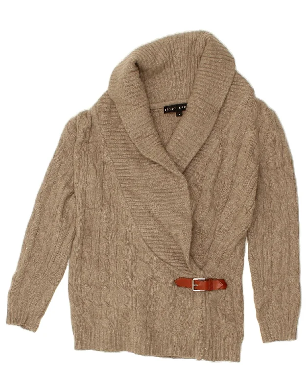 RALPH LAUREN Womens Shawl Neck Jumper Sweater UK 12 Medium Beige Cashmere Knit Fabric Woven Fabric Fleece Fabric RALPH LAUREN Womens Shawl Neck Jumper Sweater UK 12 Medium Beige Cashmere Knit Fabric Woven Fabric Fleece Fabric