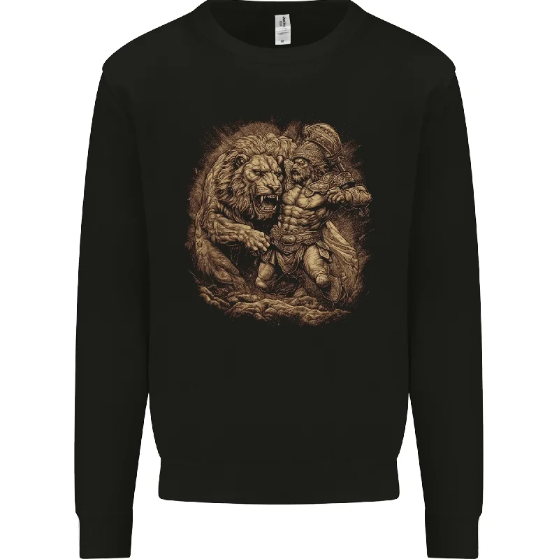 A Gladiator Fighting a Lion Warrior Gym MMA Mens Sweatshirt Jumper Hoodie with Pocket Utility Practical A Gladiator Fighting a Lion Warrior Gym MMA Mens Sweatshirt Jumper Hoodie with Pocket Utility Practical