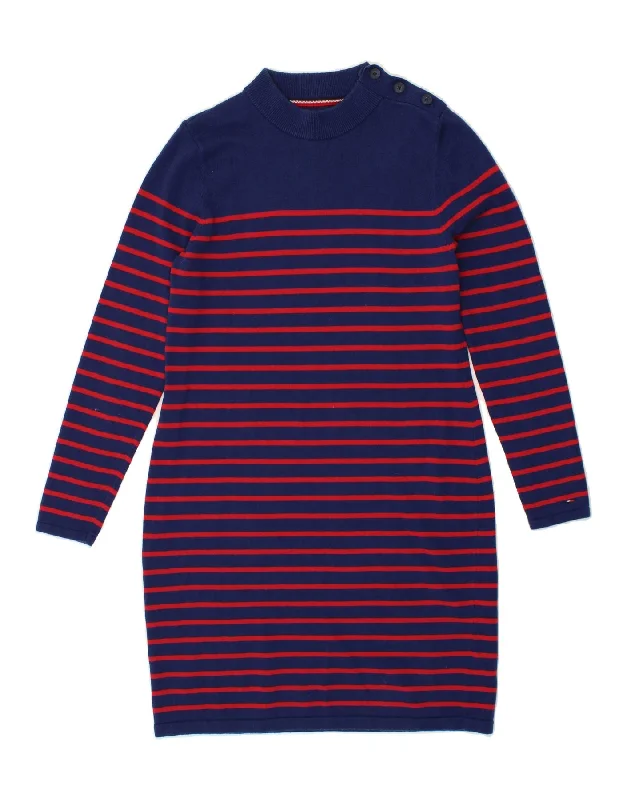 TOMMY HILFIGER Womens Jumper Dress UK 14 Medium Navy Blue Striped Cotton Fleece Sweater Nylon Polyester TOMMY HILFIGER Womens Jumper Dress UK 14 Medium Navy Blue Striped Cotton Fleece Sweater Nylon Polyester