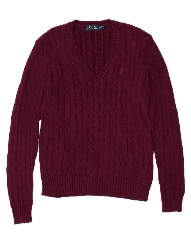 POLO RALPH LAUREN Womens V-Neck Jumper Sweater UK 12 Medium Purple Cotton Fitted Loose Oversized POLO RALPH LAUREN Womens V-Neck Jumper Sweater UK 12 Medium Purple Cotton Fitted Loose Oversized