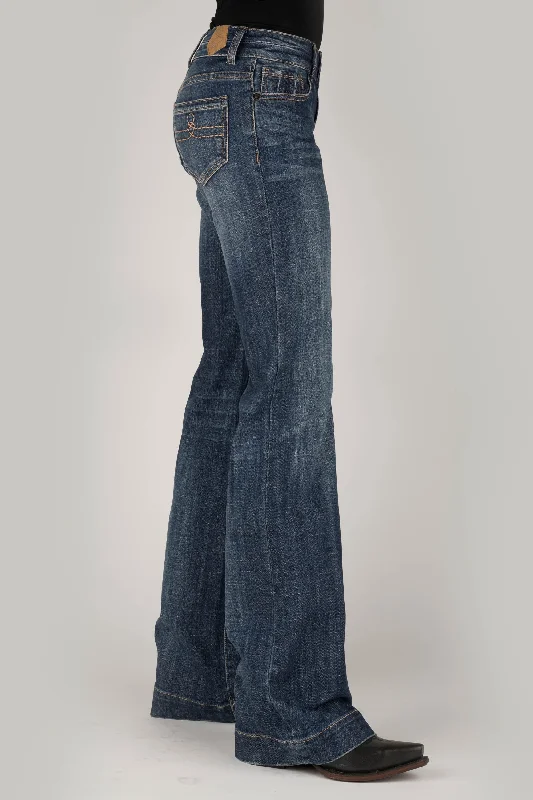 WOMENS DOUBLE LOOP GOLD STITCHING ON BACK POCKET JEANS Chic Vintage-Inspired Denim Jeans