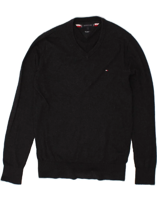 TOMMY HILFIGER Mens V-Neck Jumper Sweater Small Navy Blue Cotton Ribbed Striped Patterned TOMMY HILFIGER Mens V-Neck Jumper Sweater Small Navy Blue Cotton Ribbed Striped Patterned