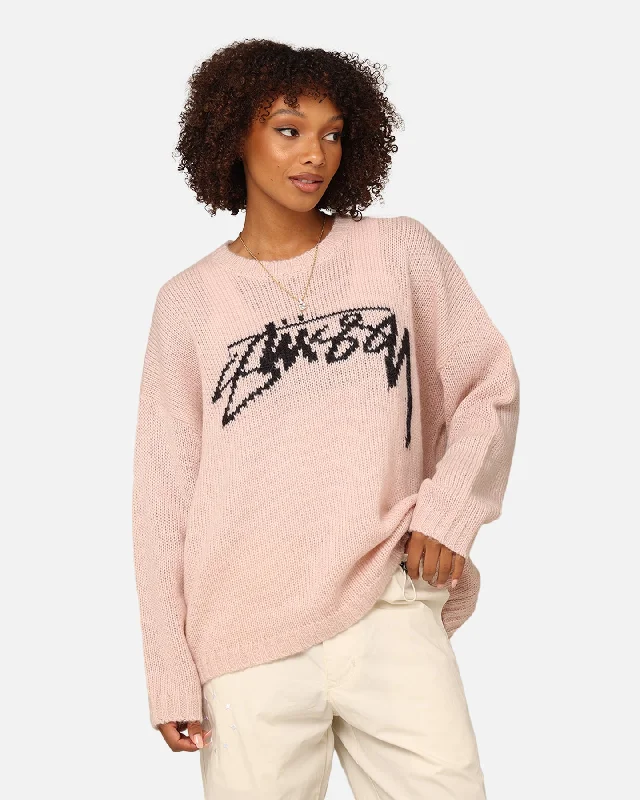 Stüssy Women's Smooth Stock Oversized Knitted Sweater Washed Pink Solid Color Striped Floral Print