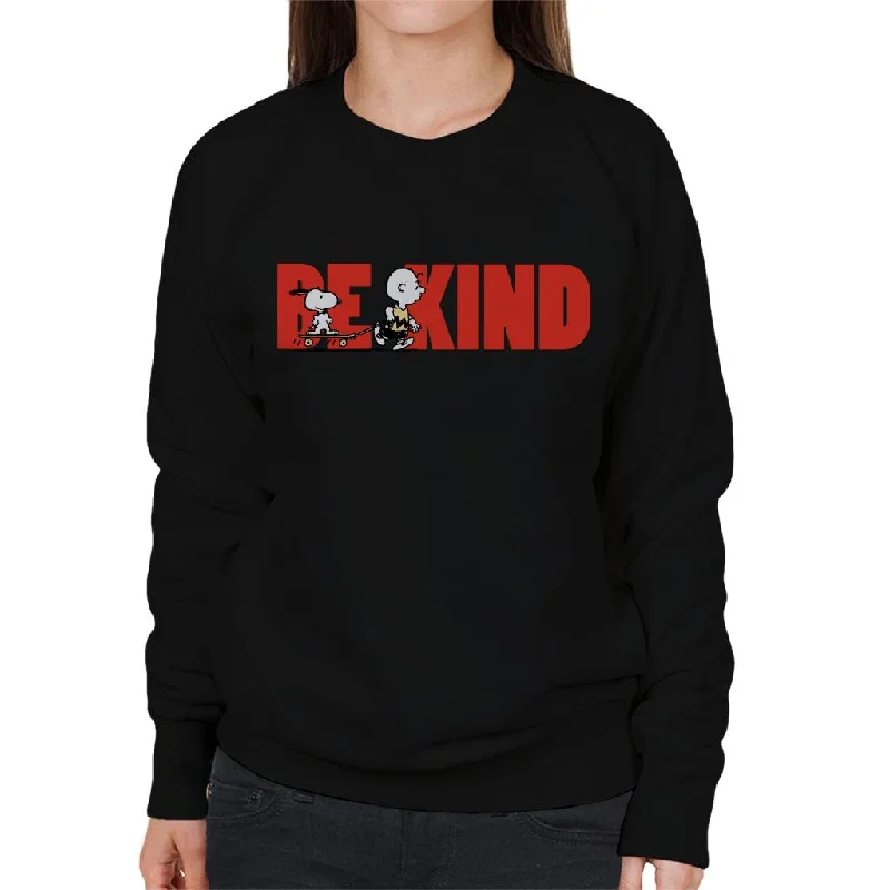 Peanuts Snoopy Charlie Brown Skateboard Be Kind Women's Sweatshirt Hoodie with Longline Fit Extended Stylish Peanuts Snoopy Charlie Brown Skateboard Be Kind Women's Sweatshirt Hoodie with Longline Fit Extended Stylish