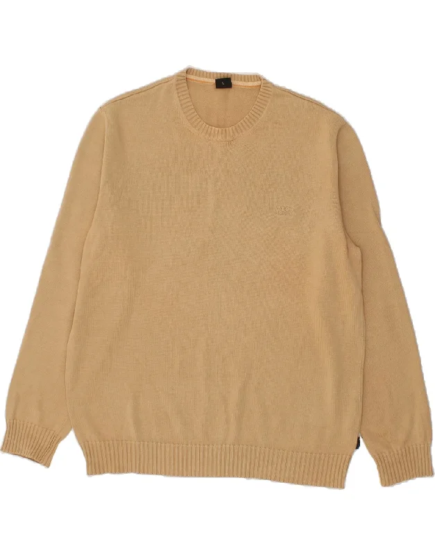 HUGO BOSS Mens Crew Neck Jumper Sweater Large Beige Cotton Real Fur Shearling Chenille HUGO BOSS Mens Crew Neck Jumper Sweater Large Beige Cotton Real Fur Shearling Chenille