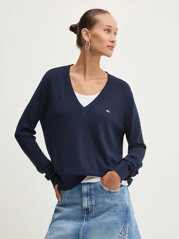 Γυναικεία μπλούζα πλεκτή TJW ESSENTIAL VNECK SWEATER EXT DW0DW18670DRO | DW0DW18670DRO Front Pockets Side Pockets Patch Pockets