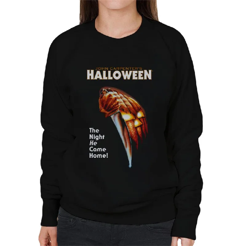 Halloween Pumpkin The Night He Came Home Women's Sweatshirt Hoodie with Button Placket Classic Preppy