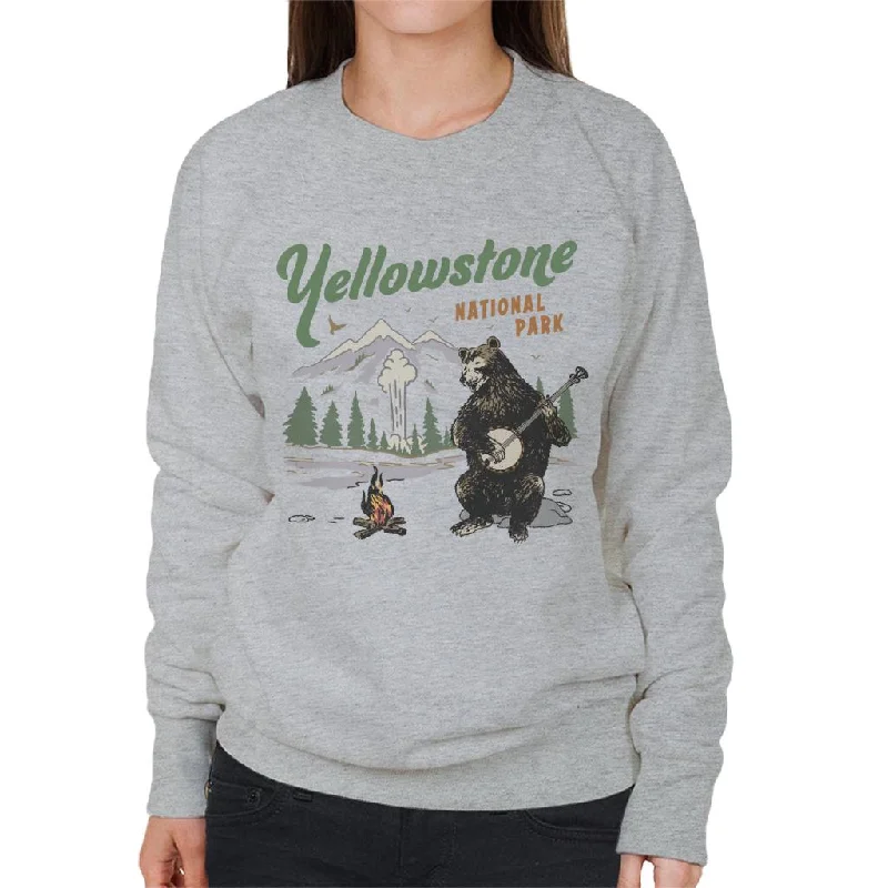 US National Parks Yellowstone Bear Playing Banjo Women's Sweatshirt Hoodie with Elastic Waist Stretchable Comfortable