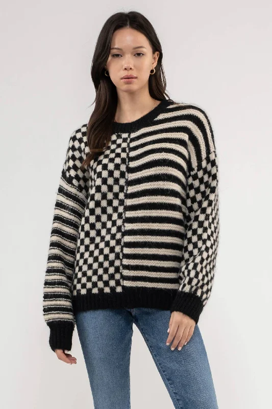 Carli Check & Striped Sweater Iron Safe Non-Iron Wrinkle Free