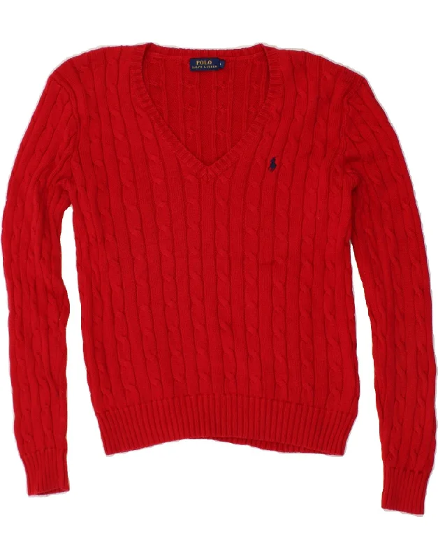 POLO RALPH LAUREN Womens V-Neck Jumper Sweater UK 16 Large Red Cotton Oversized Loose Flowy POLO RALPH LAUREN Womens V-Neck Jumper Sweater UK 16 Large Red Cotton Oversized Loose Flowy