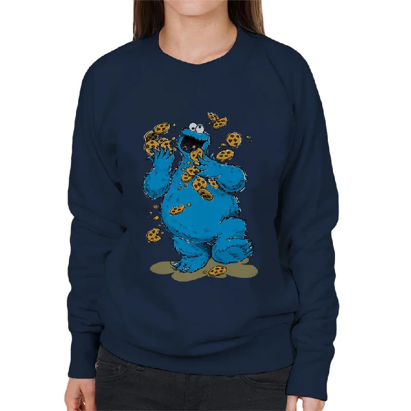 Sesame Street Cookie Monster Cookies Women's Sweatshirt Hoodie with V-Neck Classic Versatile