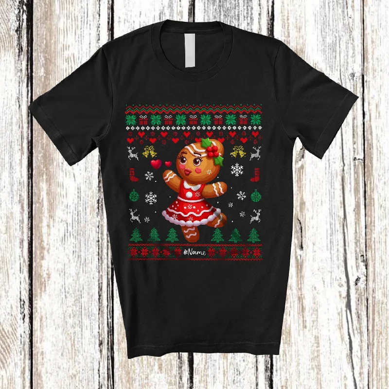 Personalized Custom Name Gingerbread Couple; Lovely Christmas Sweater; Girl Women Baker T-Shirt Fleece Fabric Down Fabric Feather Fabric