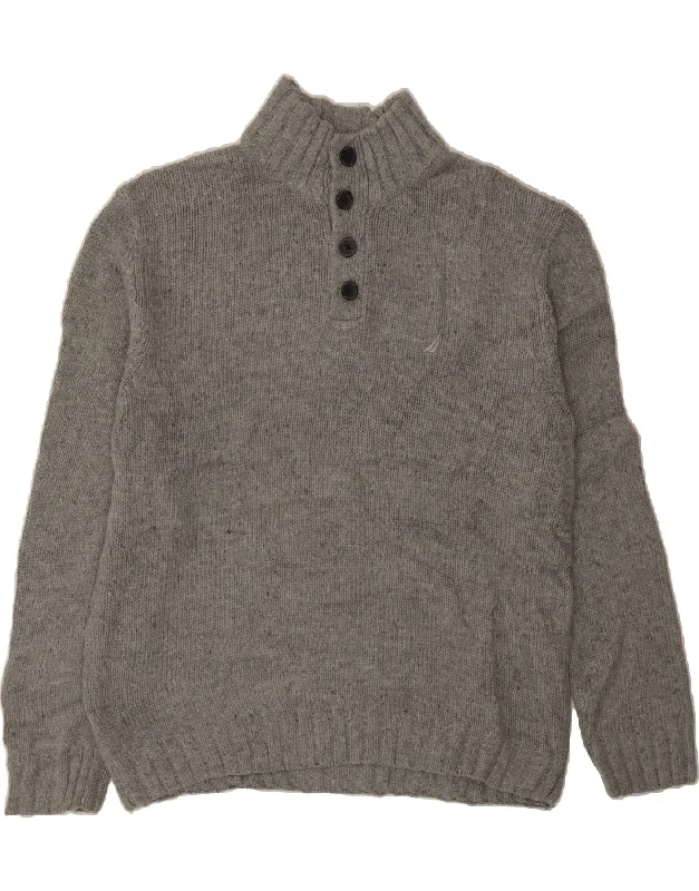 NAUTICA Mens Button Neck Jumper Sweater XL Grey Acrylic Zippered Buttoned Snapped