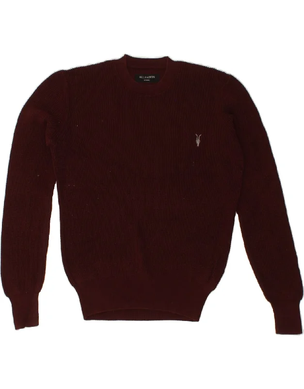 ALL SAINTS Mens Crew Neck Jumper Sweater XS Burgundy Cotton Slim Fit Regular Fit Oversized