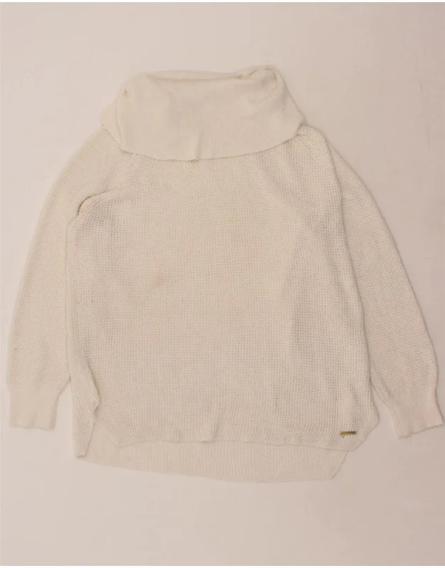 MICHAEL KORS Mens Roll Neck Jumper Sweater XL Off White Cotton Ribbed Striped Patterned