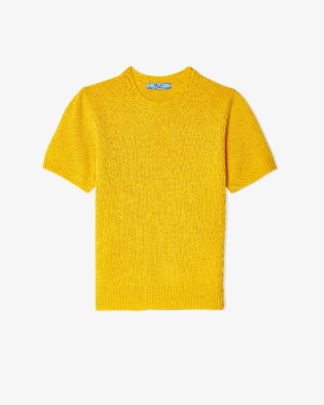 Prada - Women's Short-Sleeved Cashmere Sweater - (Yellow) Spandex Rayon Corduroy