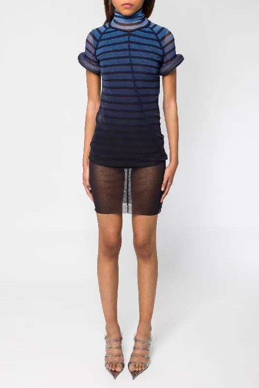 Jean Paul Gaultier Mesh Turtleneck Short Dress with 3D Collar SS25 Fashionable Straight Fit Denim Jean Paul Gaultier Mesh Turtleneck Short Dress with 3D Collar SS25 Fashionable Straight Fit Denim