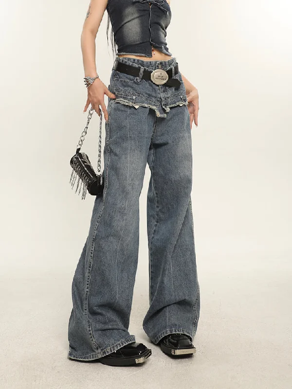 Kora Denim High Waist Straight Wide Leg Patchwork Jeans Pants Stylish Slim Fit Denim Kora Denim High Waist Straight Wide Leg Patchwork Jeans Pants Stylish Slim Fit Denim