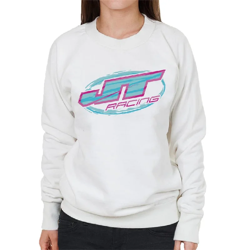 JT Racing Blue And Pink Logo Women's Sweatshirt Hoodie with Earth Tones Natural Calm