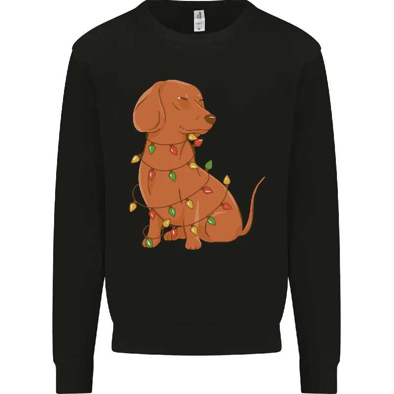 A Funny Christmas Tree Dachshund Mens Sweatshirt Jumper Hoodie with Puffed Sleeves Voluminous Trendy