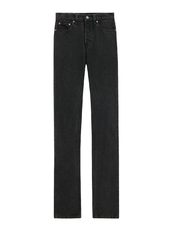90S STYLE SLIM-FIT JEANS IN BLACK ROCK DENIM Trendy Patchwork Denim Jeans