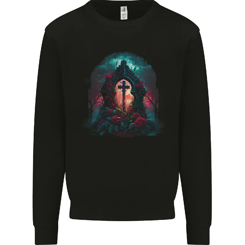 A Gothic Cross at a Tombstone Gothic Fantasy Mens Sweatshirt Jumper Hoodie Dress Longline Feminine A Gothic Cross at a Tombstone Gothic Fantasy Mens Sweatshirt Jumper Hoodie Dress Longline Feminine