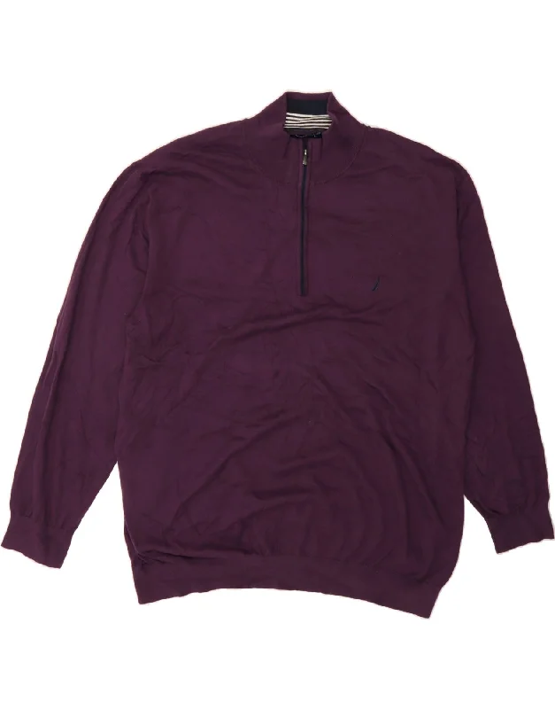 NAUTICA Mens Zip Neck Jumper Sweater 5XL Purple Cotton Boat Neck Shawl Collar Notched Collar NAUTICA Mens Zip Neck Jumper Sweater 5XL Purple Cotton Boat Neck Shawl Collar Notched Collar