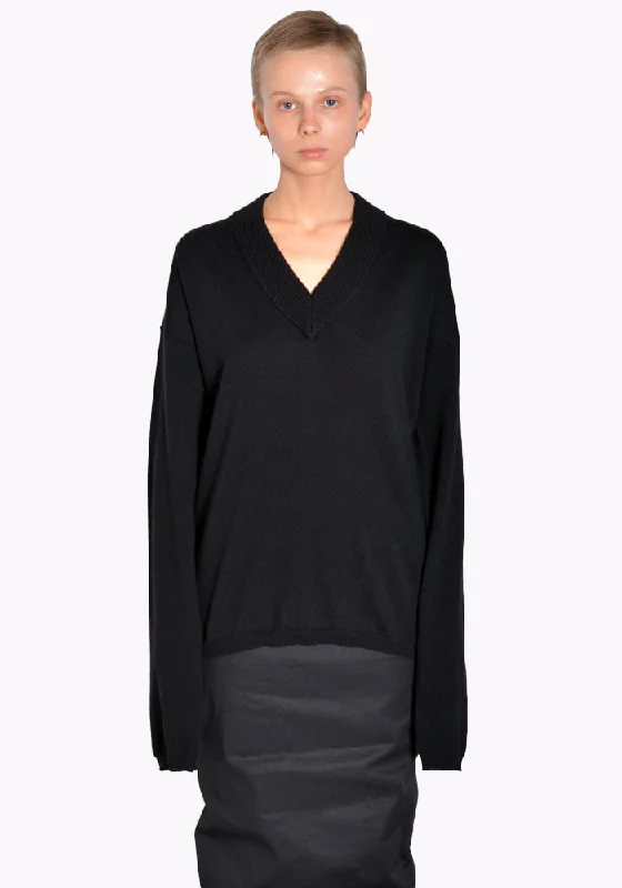 RICK OWENS RP02B6626 M V-NECK KNIT SWEATER BLACK Zippered Buttoned Snapped