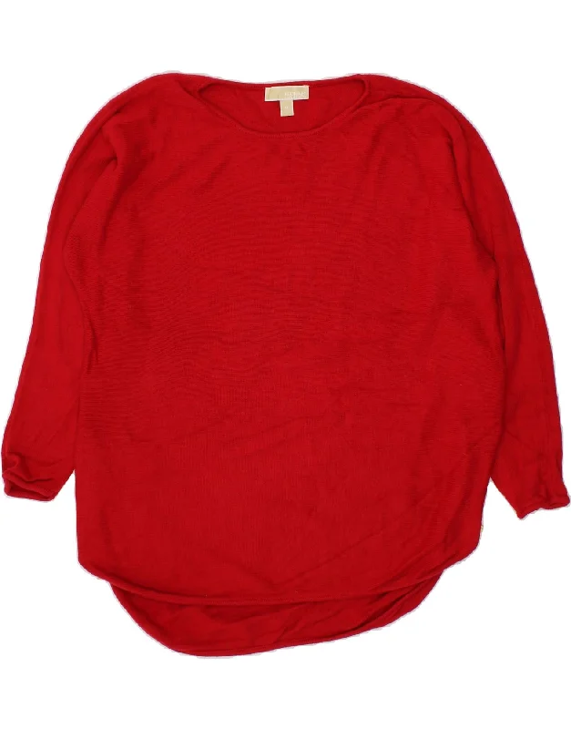MICHAEL KORS Womens Boat Neck Jumper Sweater UK 18 XL Red Cotton Spandex Blend Rayon Blend Denim Blend