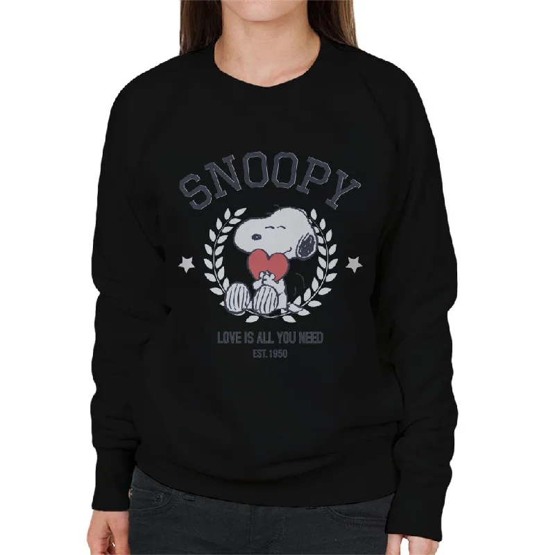 Peanuts Snoopy Love Is All You Need Est 1950 Women's Sweatshirt Hoodie with Hem Drawcord Adjustable Customizable Peanuts Snoopy Love Is All You Need Est 1950 Women's Sweatshirt Hoodie with Hem Drawcord Adjustable Customizable