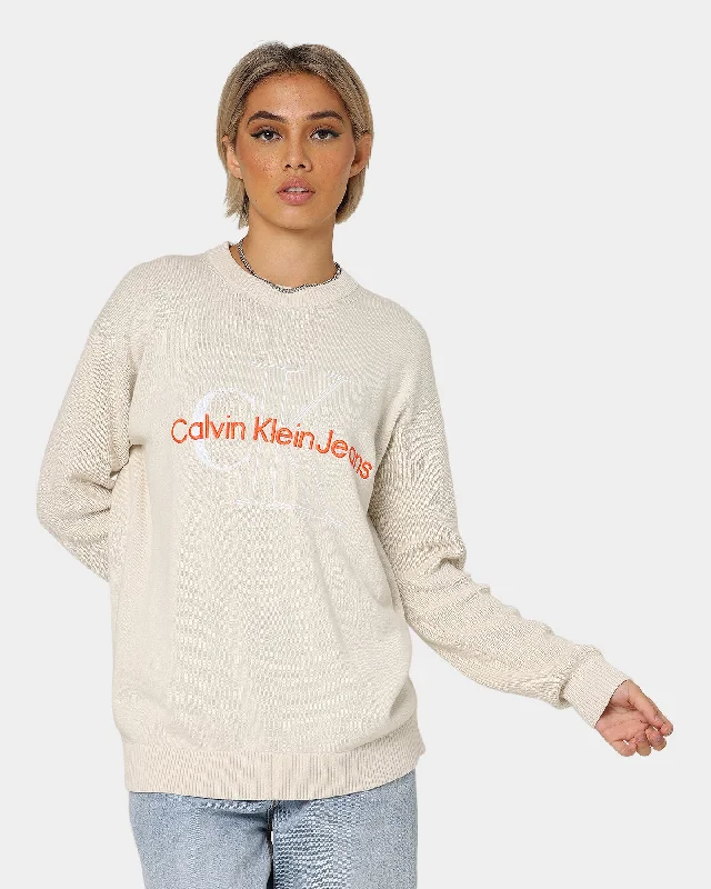 Calvin Klein Two Tone Monogram Sweater Eggshell Polka Dot Checkered Tartan