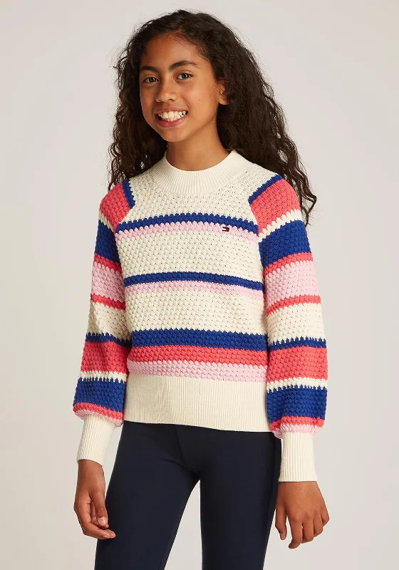 Tommy Hilfiger Girl Long Sleeve Knit Jumper, Multi Handmade Hand-knitted Hand-woven
