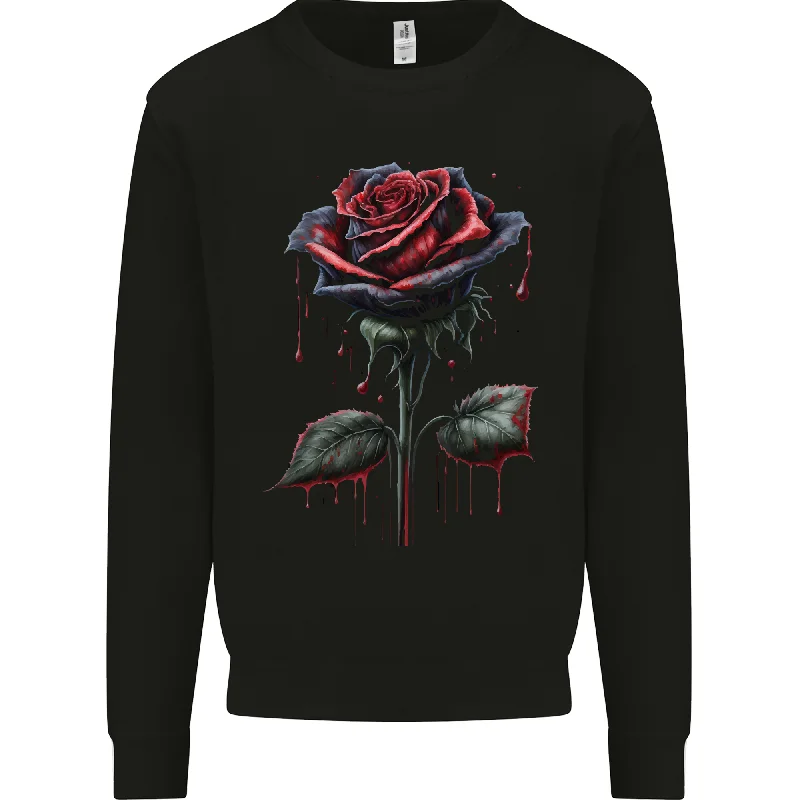A Gothic Rose Dripping With Blood Goth Mens Sweatshirt Jumper Hoodie with Button Placket Classic Preppy A Gothic Rose Dripping With Blood Goth Mens Sweatshirt Jumper Hoodie with Button Placket Classic Preppy