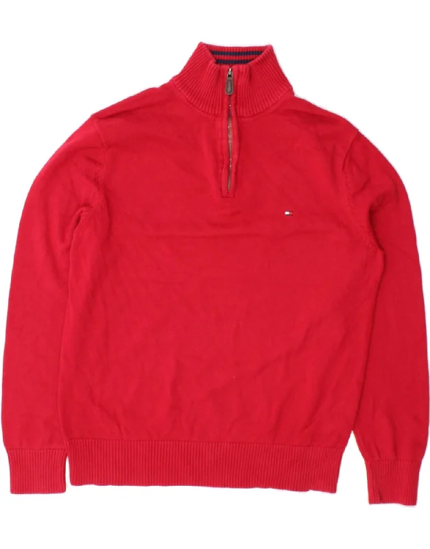TOMMY HILFIGER Mens Zip Neck Jumper Sweater Medium Red Cotton Solid Print Embellished TOMMY HILFIGER Mens Zip Neck Jumper Sweater Medium Red Cotton Solid Print Embellished