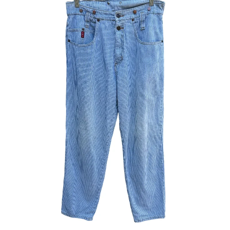 LEI Riding Wear Vintage 90s Women's Light Blue White Striped Denim Jeans 32" Trendy Paperbag Waist Jeans LEI Riding Wear Vintage 90s Women's Light Blue White Striped Denim Jeans 32" Trendy Paperbag Waist Jeans