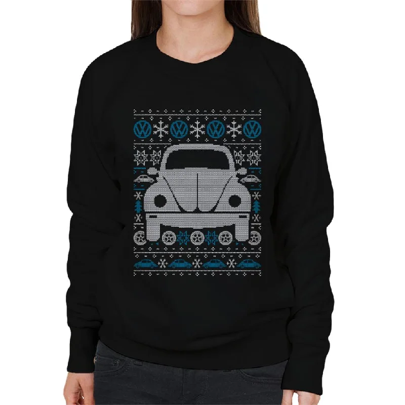 Volkswagen Christmas Beetle Festive Pattern Women's Sweatshirt Hoodie with Half-Zip Sporty Casual