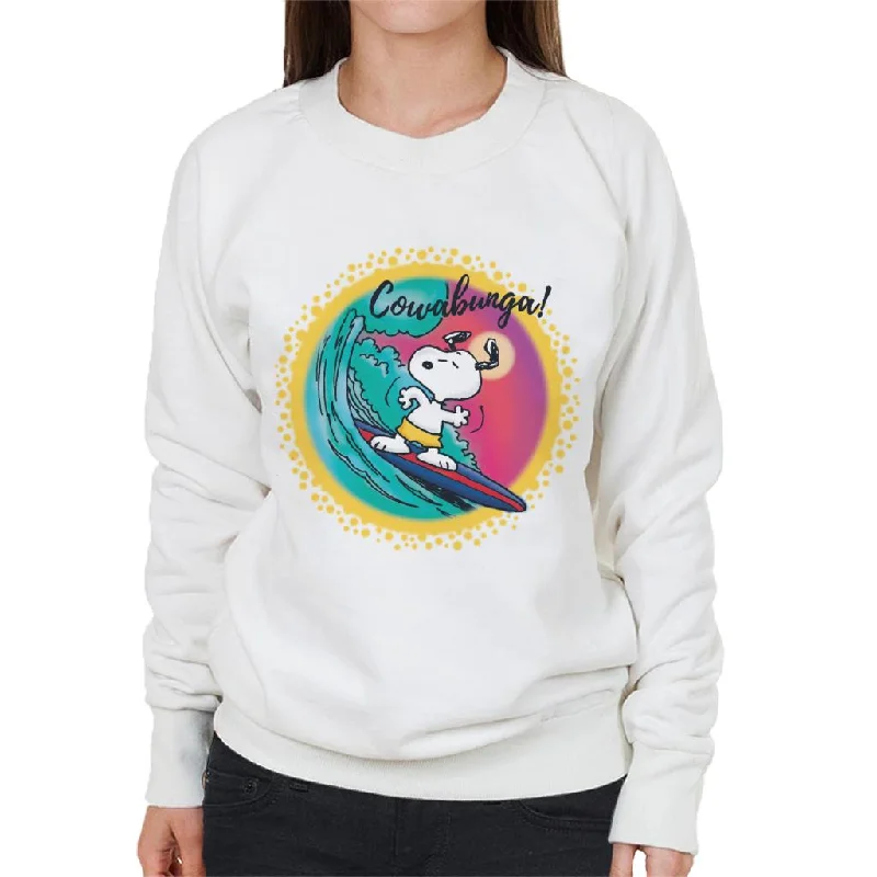 Peanuts Snoopy Surfing Cowabunga Women's Sweatshirt Hoodie with Hem Patch Decorative Personalized Peanuts Snoopy Surfing Cowabunga Women's Sweatshirt Hoodie with Hem Patch Decorative Personalized