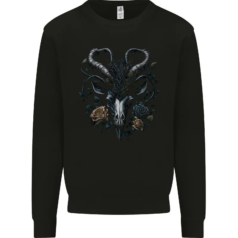 A Gothic Goat Skull With Flowers Goth Roses Mens Sweatshirt Jumper Hoodie with Print Artistic Unique A Gothic Goat Skull With Flowers Goth Roses Mens Sweatshirt Jumper Hoodie with Print Artistic Unique