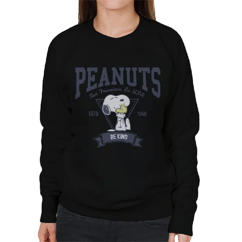 Peanuts Snoopy And Woodstock San Francisco Be Kind Women's Sweatshirt Hoodie with Snap Buttons Easy Quick Peanuts Snoopy And Woodstock San Francisco Be Kind Women's Sweatshirt Hoodie with Snap Buttons Easy Quick