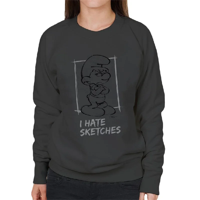 The Smurfs Grouchy I Hate Sketches Women's Sweatshirt Hoodie with Hidden Zipper Minimalist Clean