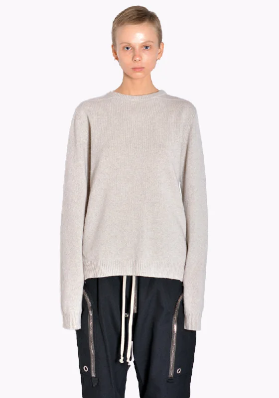 RICK OWENS RP02B6682 WSBR ROUND NECK KNIT SWEATER PEARL Fitted Loose Oversized