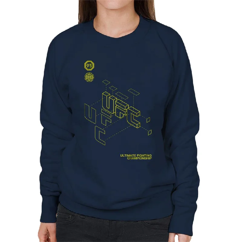 UFC Retro Yellow Blueprint Women's Sweatshirt Hoodie with Metallic Shiny Futuristic