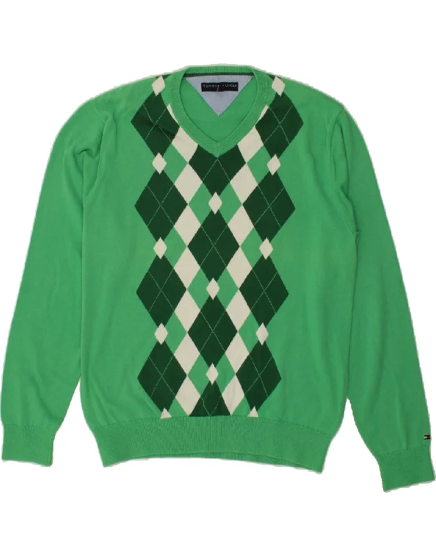 TOMMY HILFIGER Mens Golf V-Neck Jumper Sweater Medium Green Argyle/Diamond Tailored Straight A-Line TOMMY HILFIGER Mens Golf V-Neck Jumper Sweater Medium Green Argyle/Diamond Tailored Straight A-Line