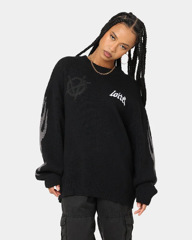 Loiter Void Knit Sweater Black Silk Blend Satin Velvet