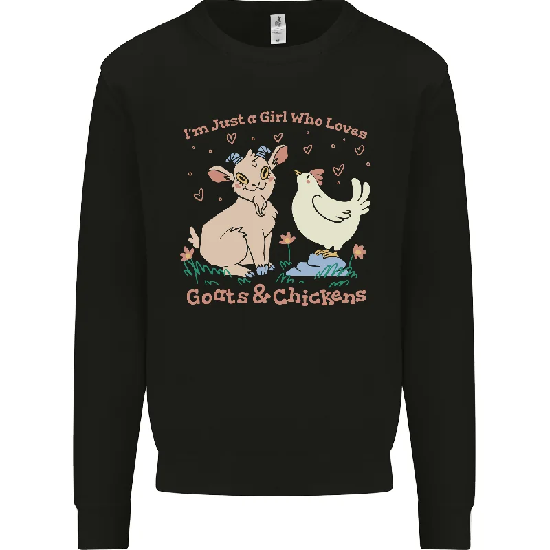 A Girl Who Loves Goats Chickens Farmer Mens Sweatshirt Jumper Hoodie with Hem Detail Decorative Unique