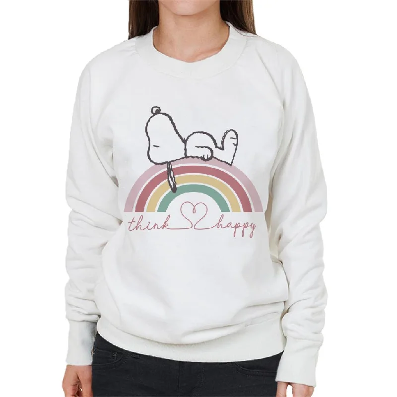 Peanuts Snoopy Rainbow Think Happy Women's Sweatshirt Hoodie with Ribbed Neckline Snug Warm Peanuts Snoopy Rainbow Think Happy Women's Sweatshirt Hoodie with Ribbed Neckline Snug Warm